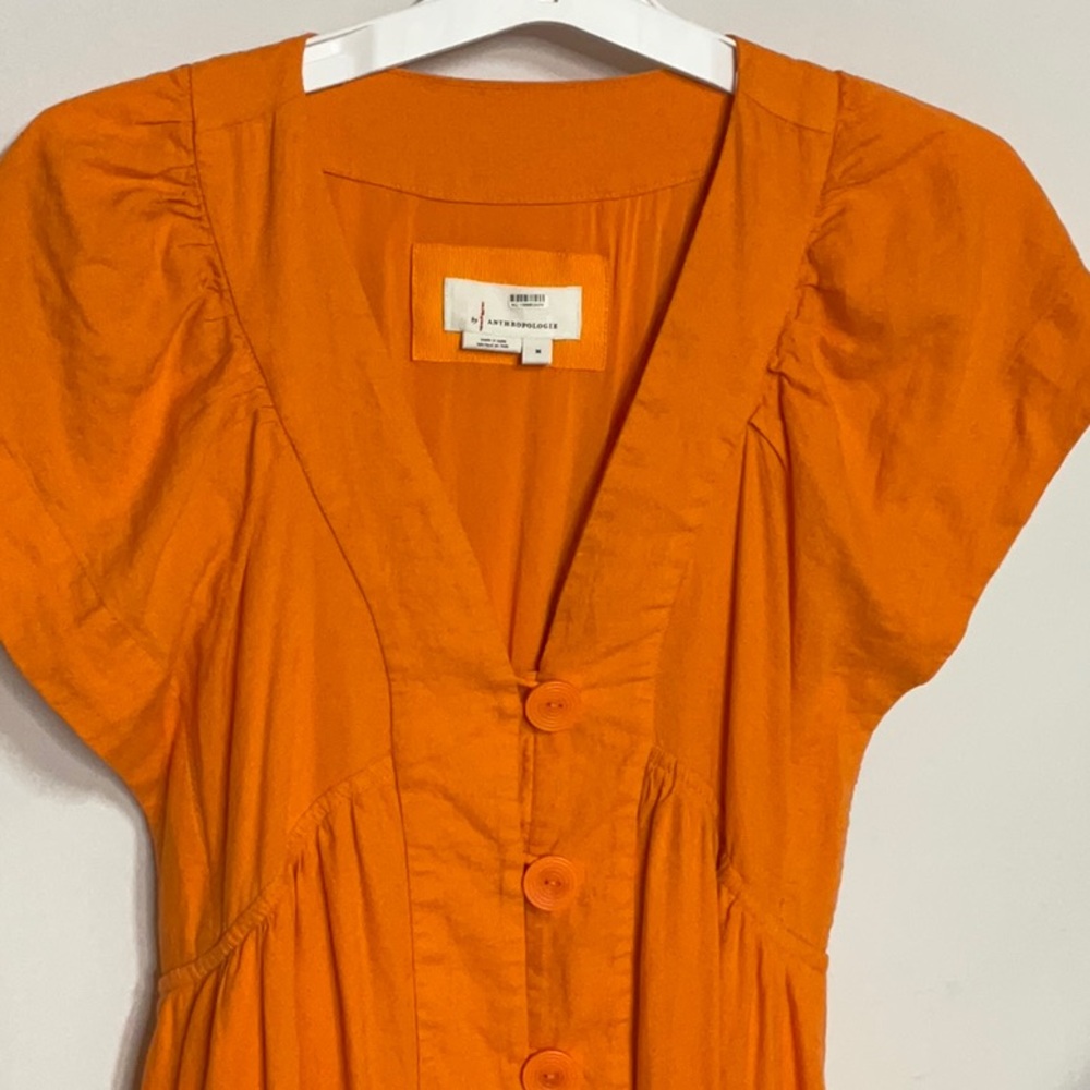 Anthropologie Orange Linen Blend Midi Dress - Picture 12 of 12